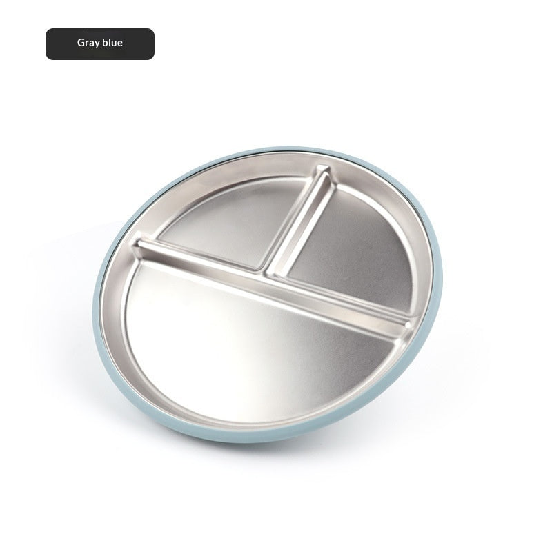 Stainless Steel Silicone Baby Feeding Set Suction-Cup Baby Solid-Food Tray Bowl Fork And Spoon Dinnerware